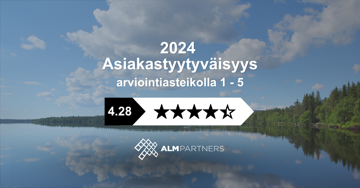 Asiakastyytyväisyys tulos asteikolla 1-5 vuonna 2024 oli 4.28
